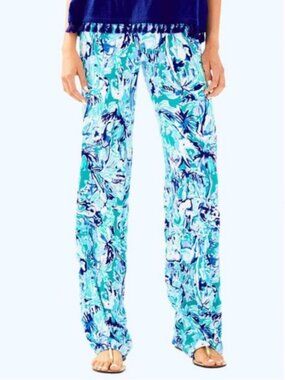 Lilly Pulitzer | Lorena Breezy Palazzo Pants Tropical Tur Elephant | Size Large